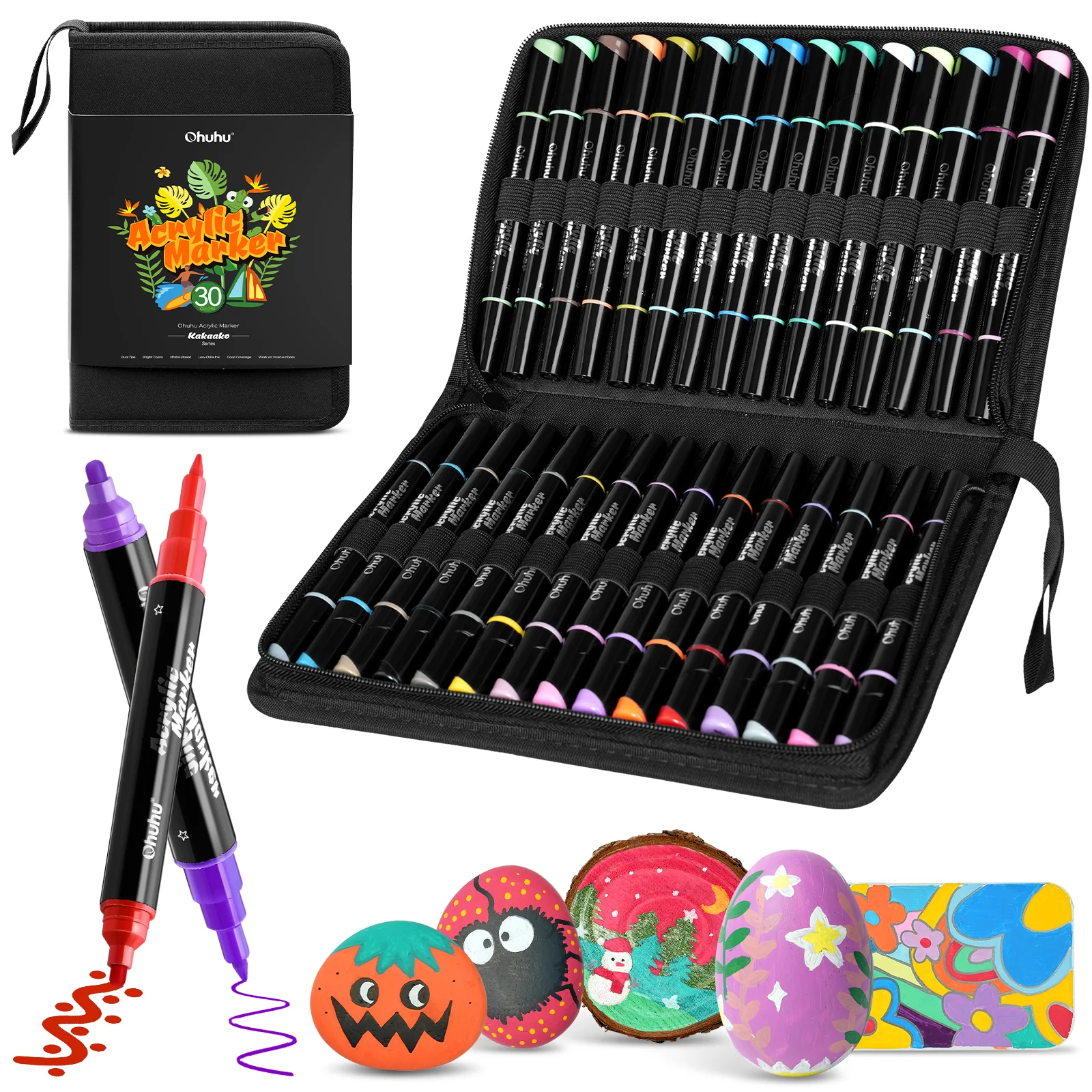 Ohuhu Dual Nib Waterproof Acrylic Pen 30 / 60 / 90 Colors