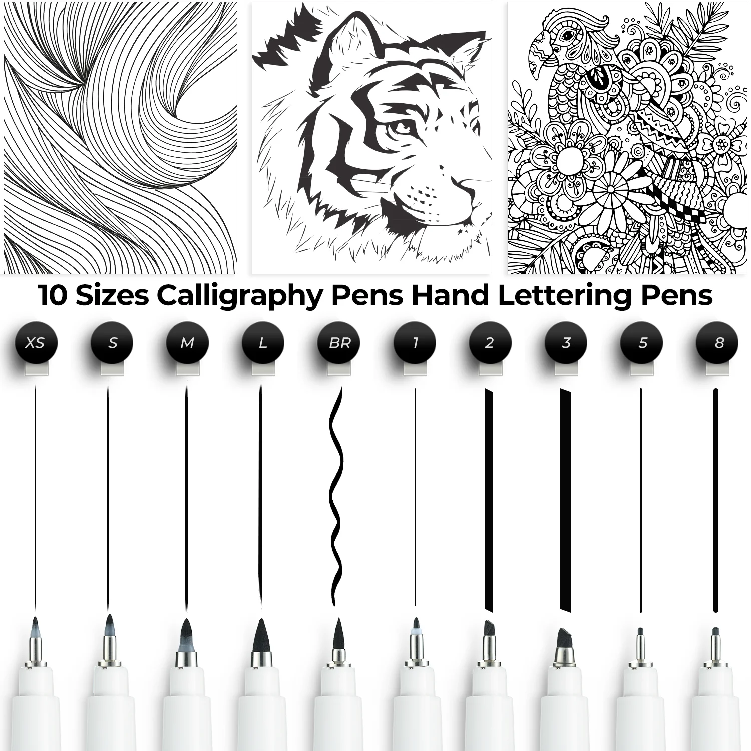 Ohuhu Calligraphy Pens, Brush Chisel Fine 10 Size Tips