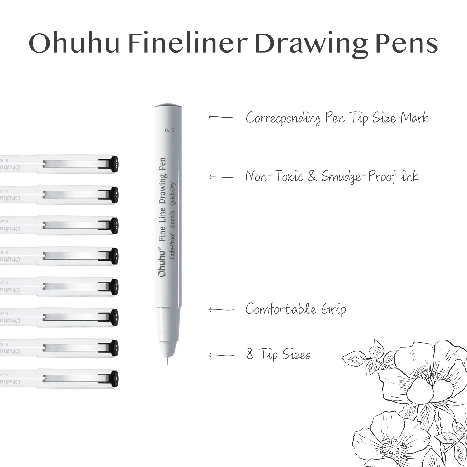 Ohuhu Fineliner Drawing Pen, 8 Pack