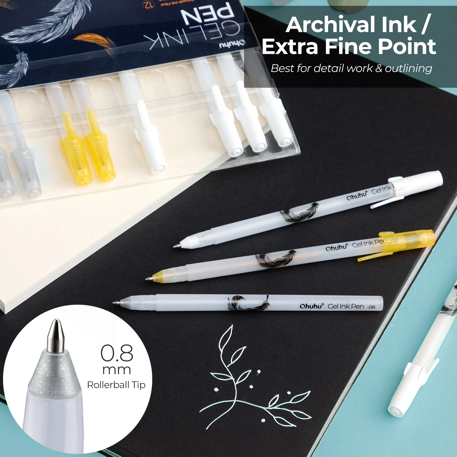 1141-ohuhu-gel-pens-gold-silver-white-colorful-12-pack-1.webp