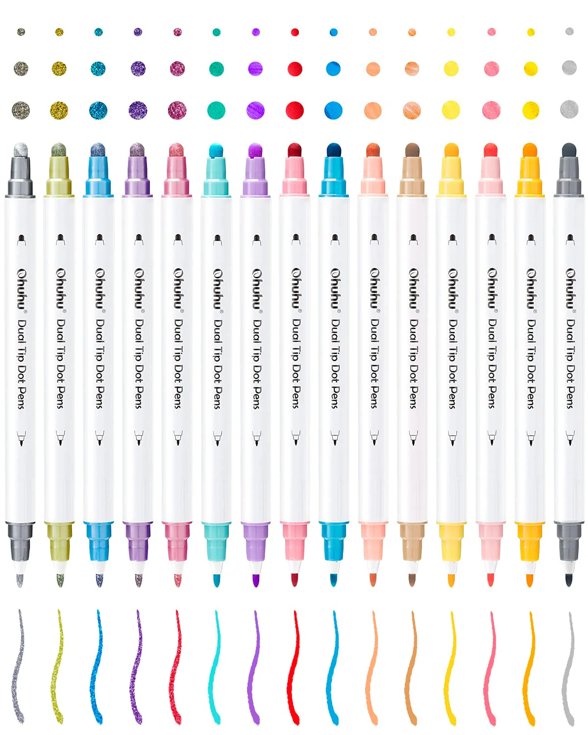 Ohuhu Dual Tip Dot Markers 15 Colors Dot Marker Pens (Fine & Dot)