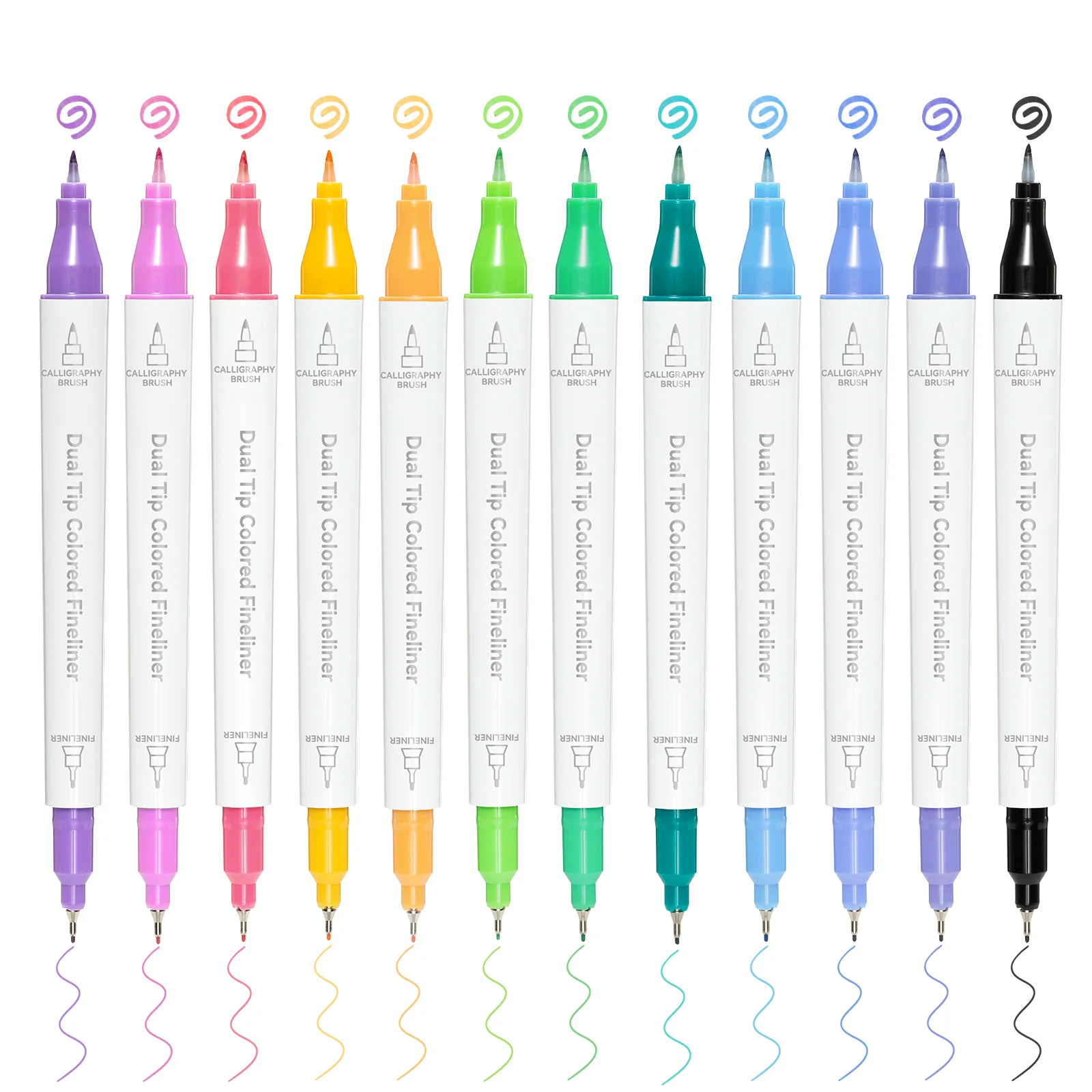 Ohuhu Colored Fineliner & Brush Pens, 12 Colors