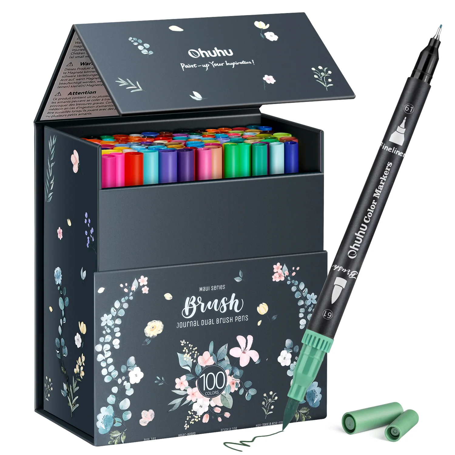 Ohuhu Maui 100 Colors Dual Tips Water Based Art Markers, Brush & Fineliner