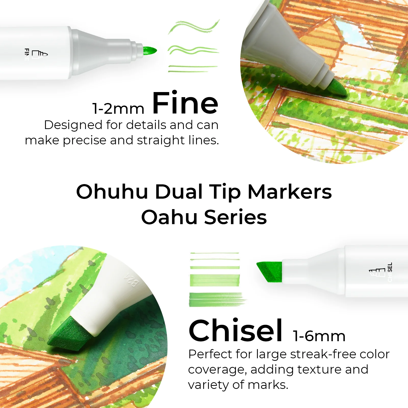 Ohuhu Oahu 40 Colors Dual Tips Alcohol Art Markers, Fine & Chisel (Ships from Asia Warehouse)