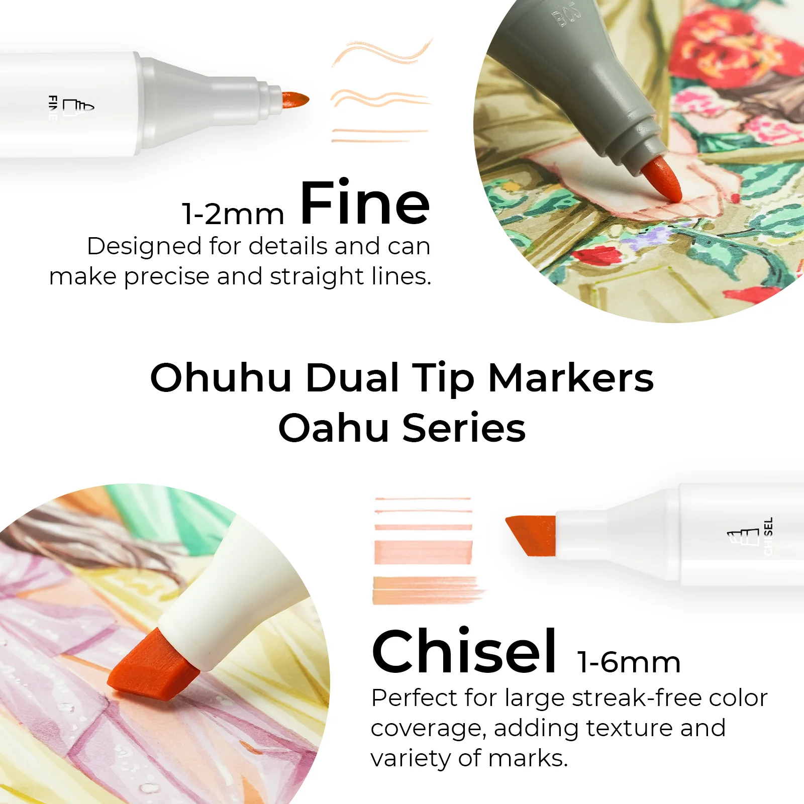 Ohuhu Oahu 36 Skin Tone Colors Dual Tips Alcohol Art Markers, Fine & Chisel (Ships from Asia Warehouse)