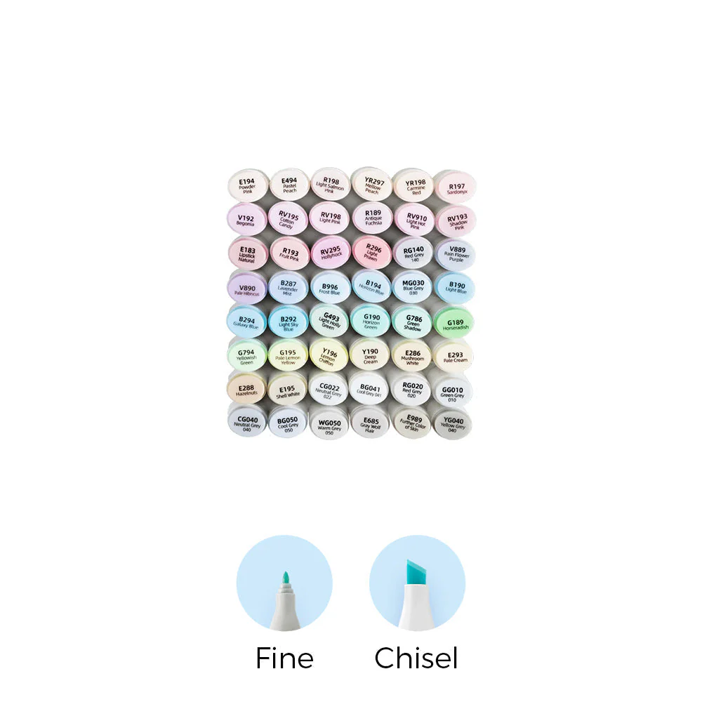 Ohuhu Oahu 48 Pastel Colors Dual Tips Alcohol Art Markers, Fine & Chisel (Brazil Domestic Shipping)