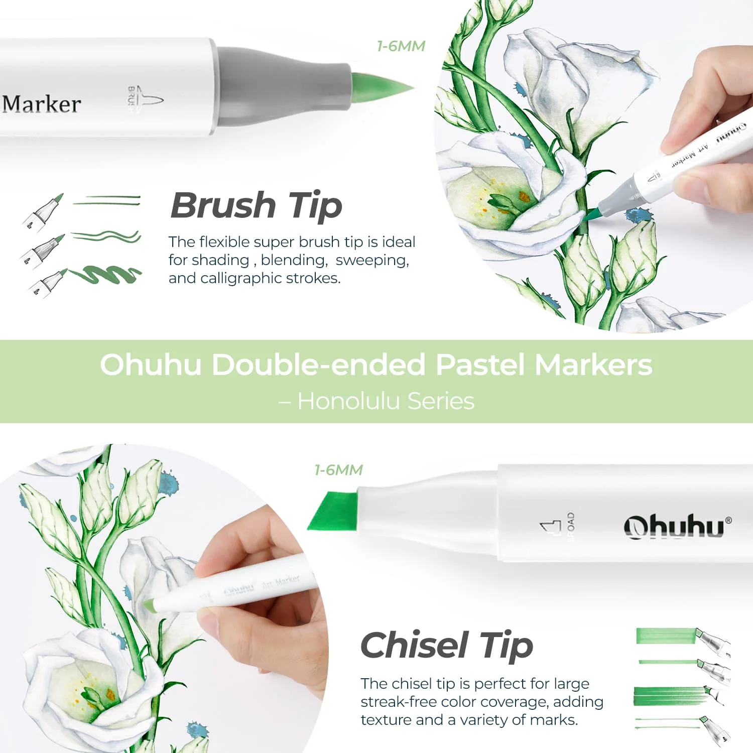 Ohuhu Honolulu New 48 Pastel Colors Dual Tips Alcohol Art Markers - Blossoming (Brazil Domestic Shipping)