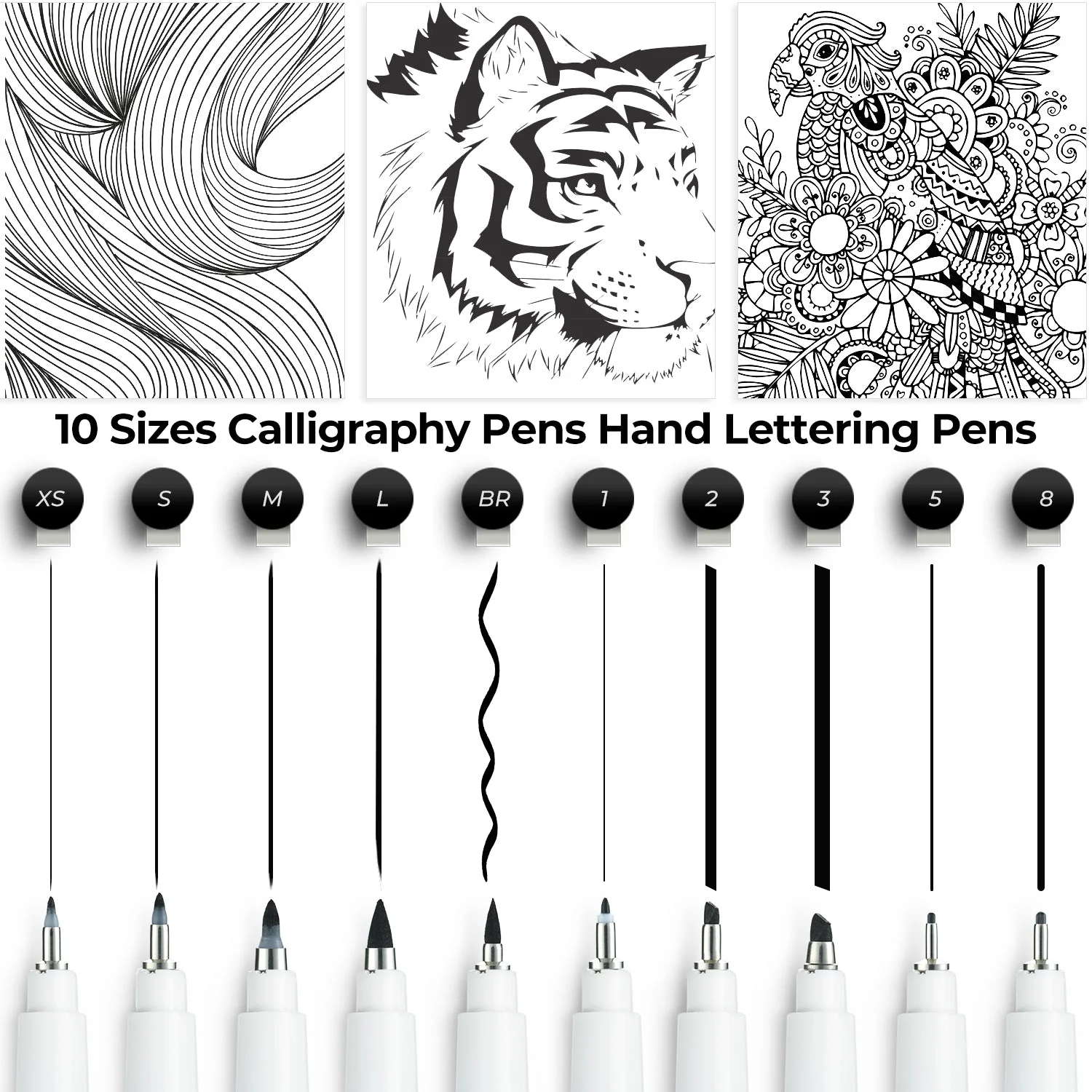 Ohuhu Calligraphy Pens, Brush Chisel Fine 10 Size Tips (Australia Domestic Shipping)