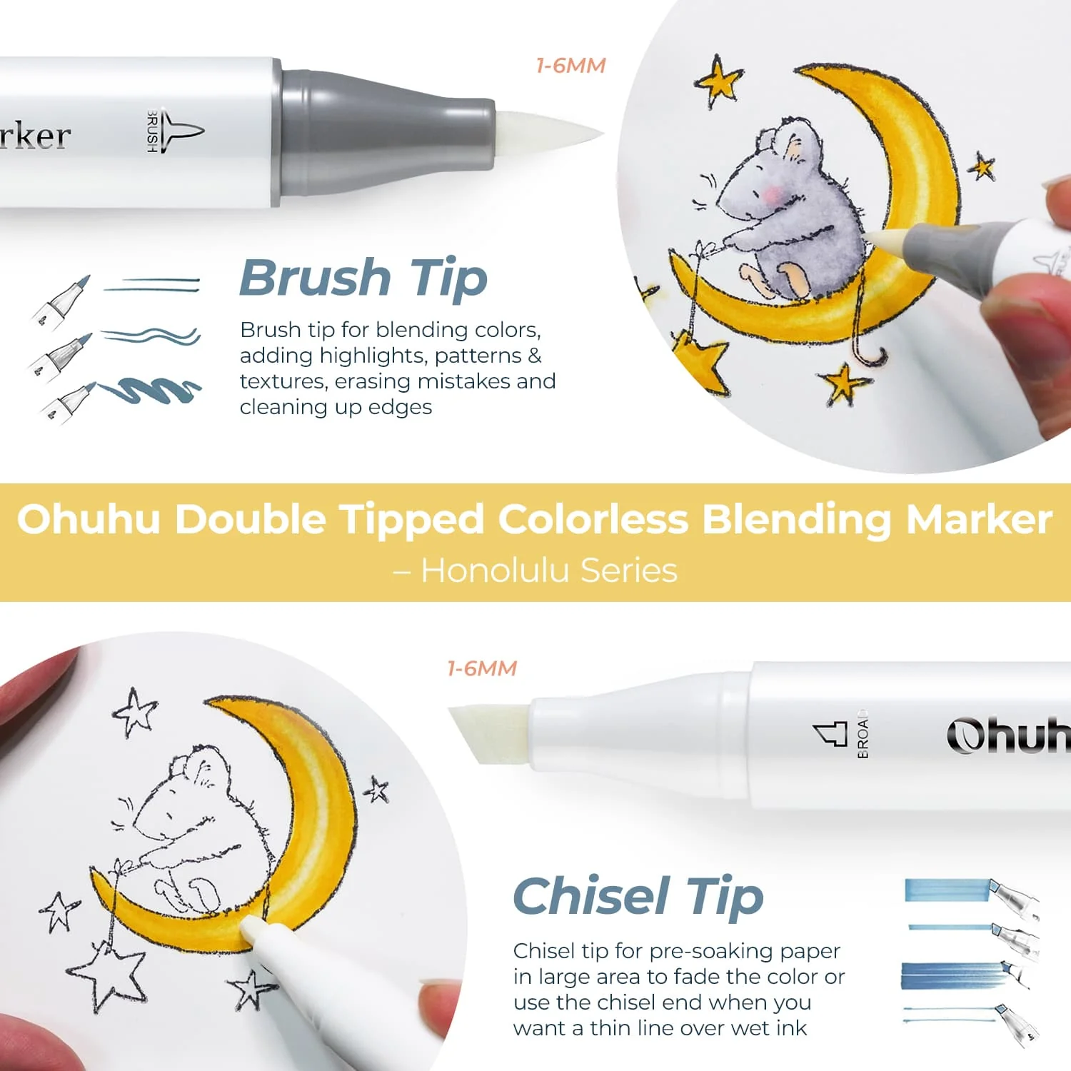 Ohuhu Honolulu Colorless Blender Marker - Pack of 6 (Australia Domestic Shipping)