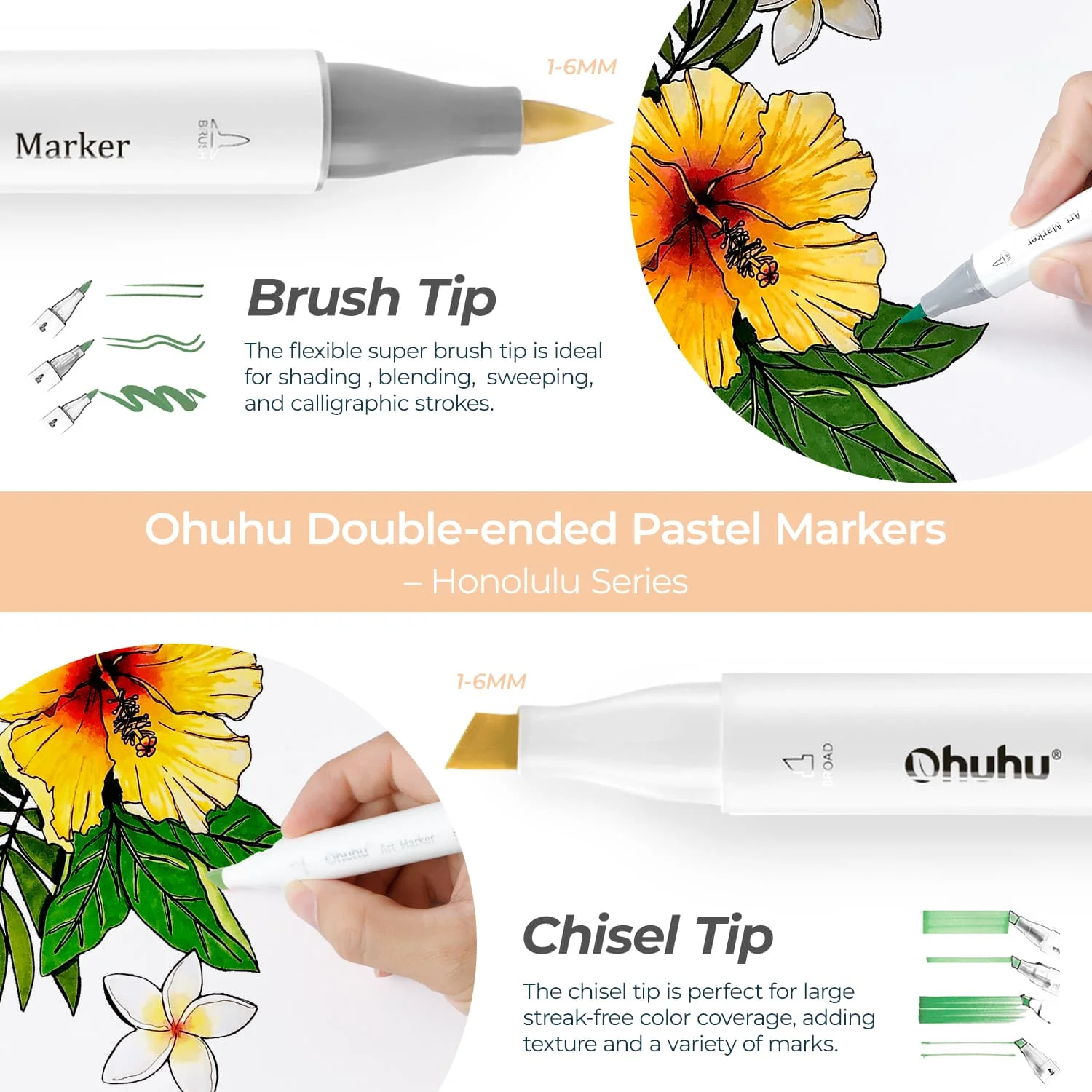 Ohuhu Honolulu 96 Pastel Colors Alcohol Art Markers - Sweetness & Blossoming (Brazil Domestic Shipping)