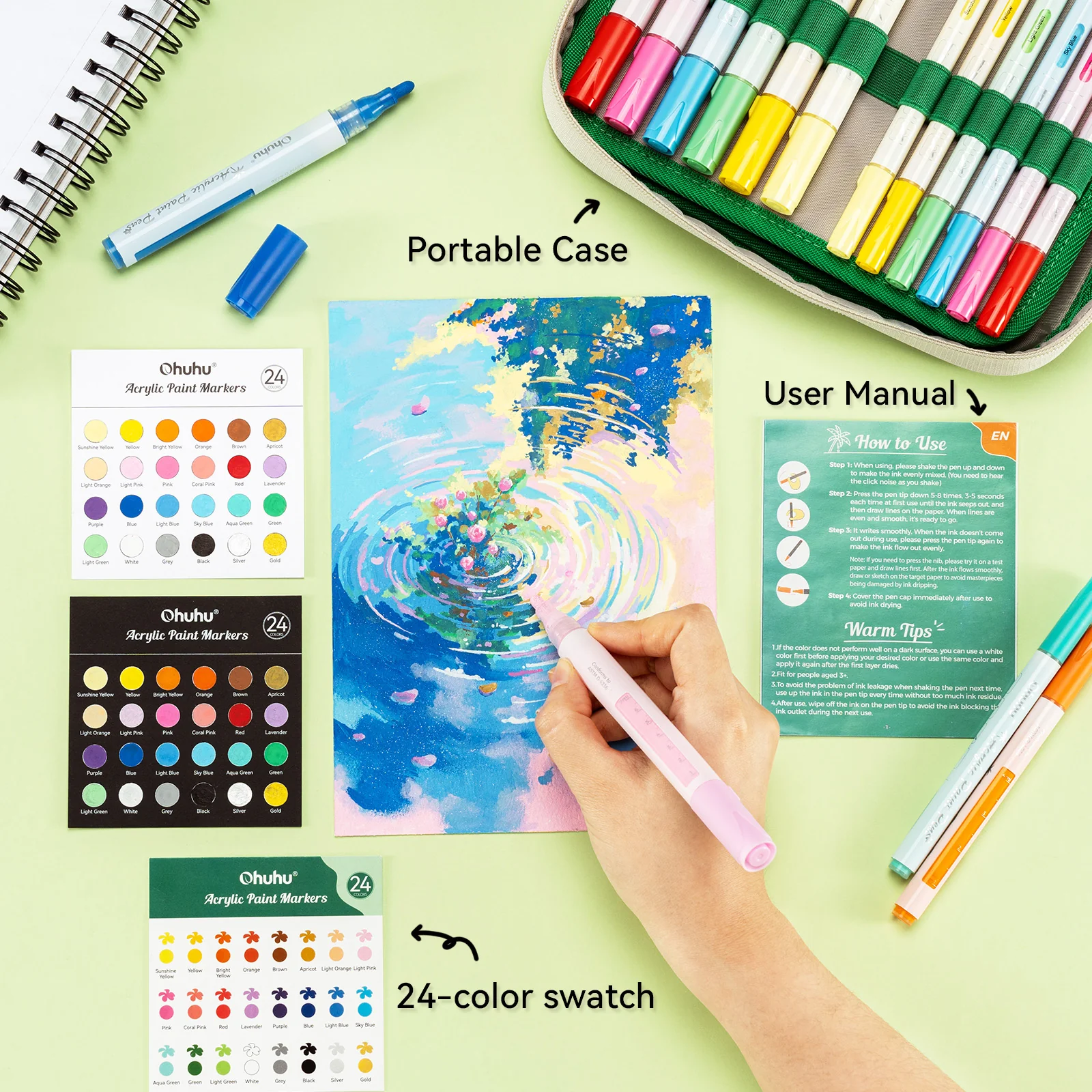 Ohuhu Acrylic Markers 24 Colors 48 Pack - Ohuhu